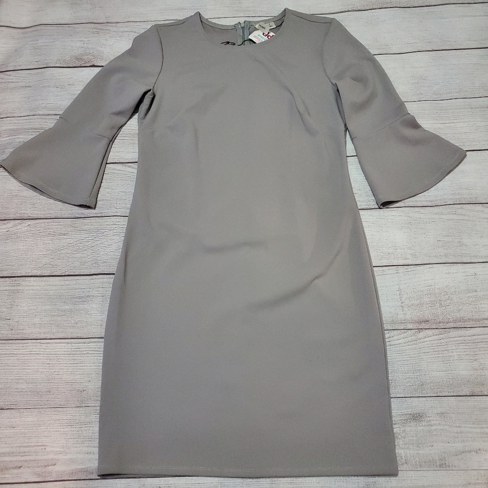 Tacera Gray Ruffle/Bell Sleeve Dress